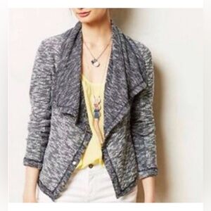 Anthropologie Saturday Sunday Navy Blue & Ivory Marled Moto Jacket Size Small